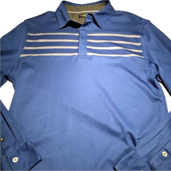 BANANA REPUBLIC BLUE WITH GRAY STRIPES SHIRT-SIZE MEDIUM - Picture 2 of 4